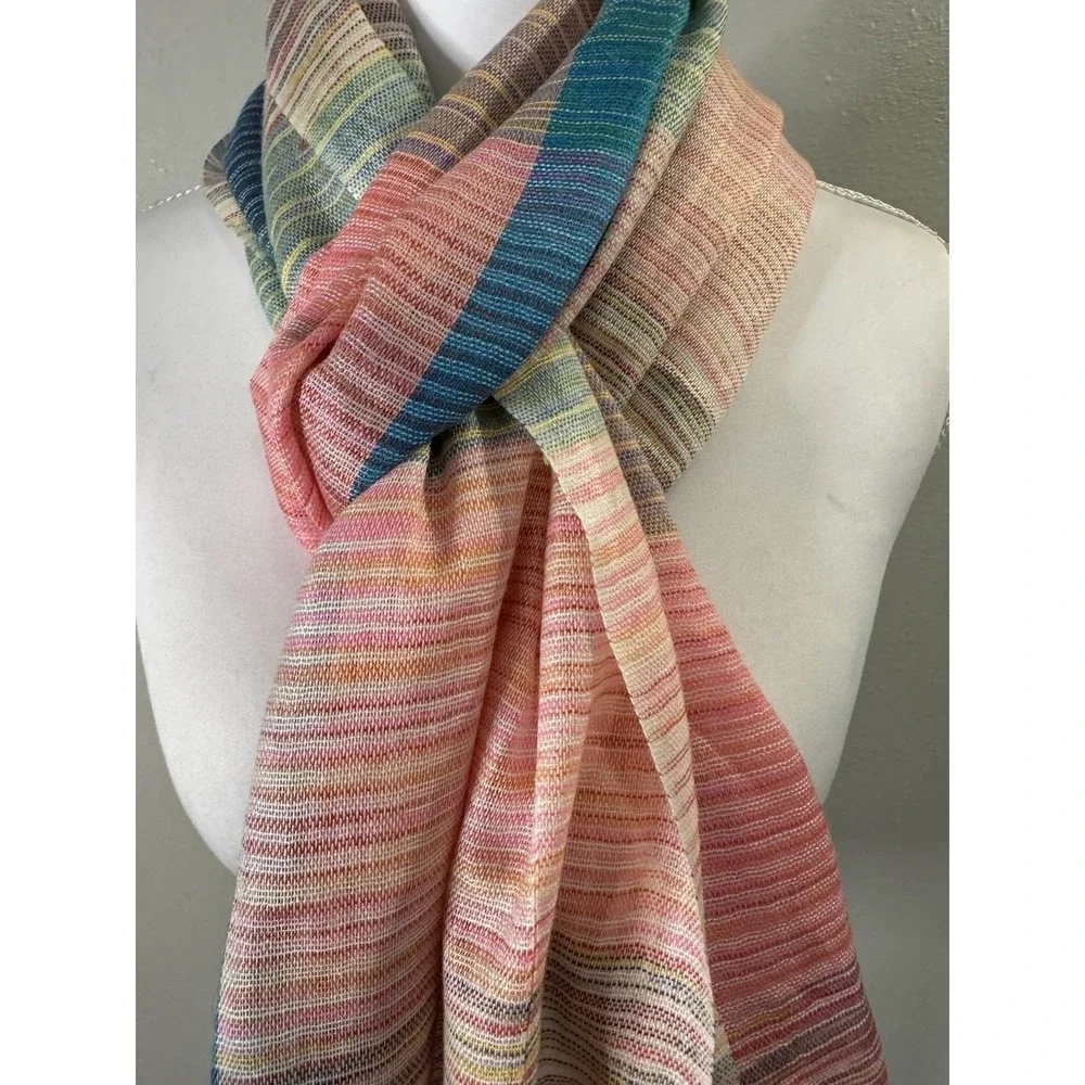 Pashmina Silk 70/30 Striped Scarf Wrap Boho‎ Whimsigoth Lagenlook Colorful 70x24